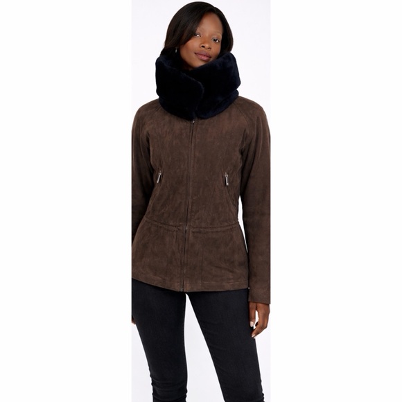 (VTG) METROPOLIS • Brown/Black Suede Fur Trim Jacket - Picture 16 of 16